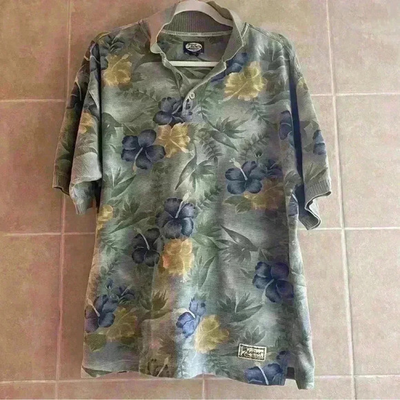 Tommy Bahama Floral Print Polo 100% Cotton Size Medium - Picture 1 of 12